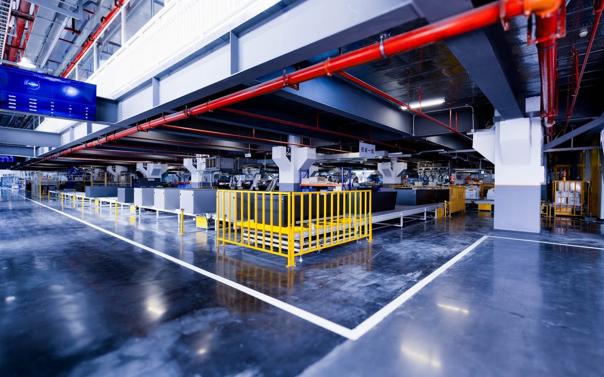 Installed production line running inside a working factory